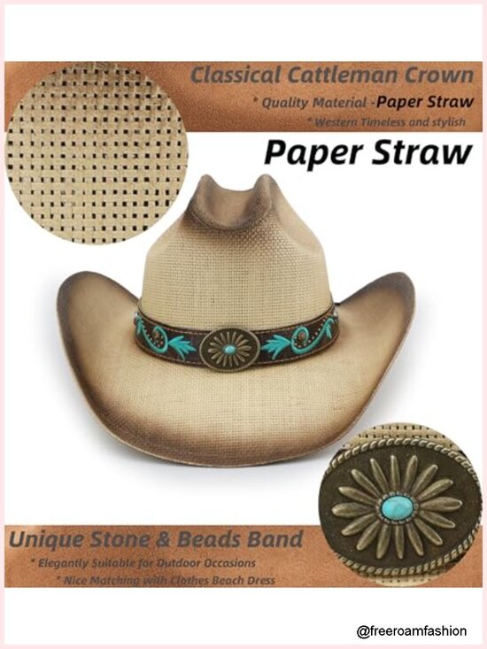 Classic Western Cattleman Straw Cowboy Hat Adjustable Unisex main image 5
